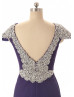 Cap Sleeves Beaded Purple Chiffon Luxurious Evening Dress